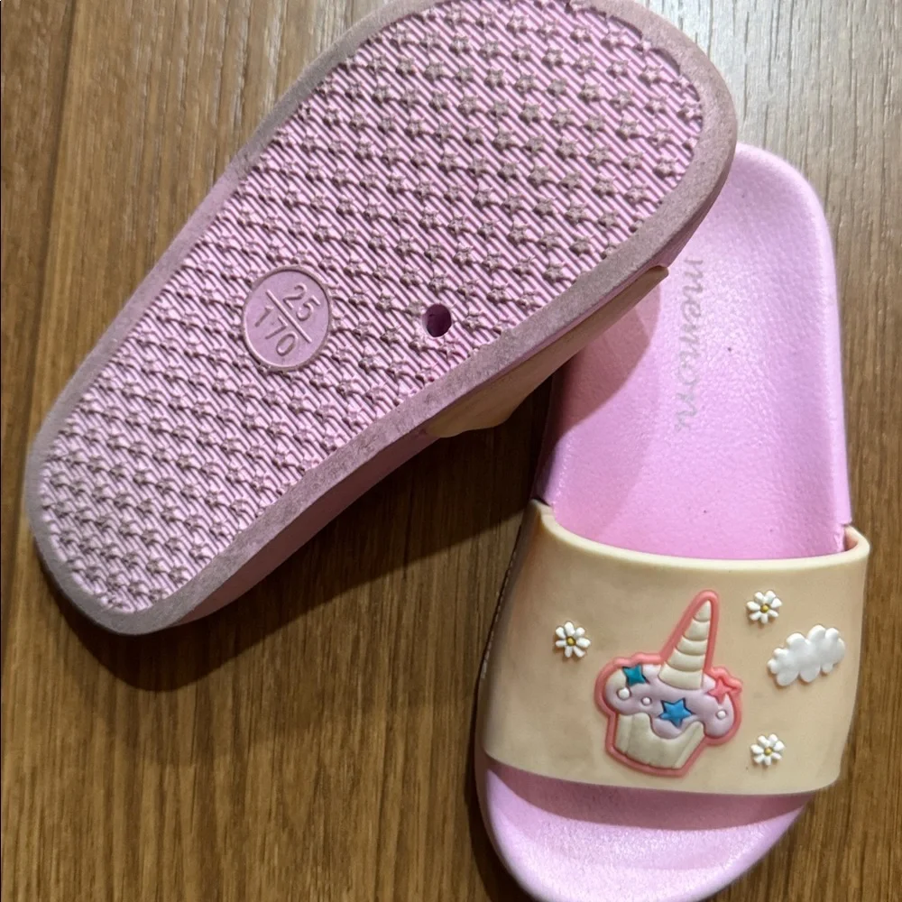 FREE Unicorn Slide Sandals for Kids - Pink and Cream Size 25